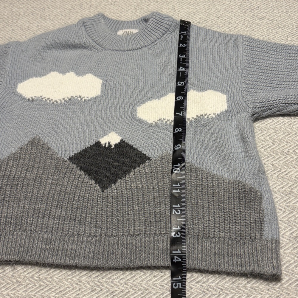 Zara Light Gray blue Knit Sweater Mountains and Clouds.  Size 3-4Y - Picture 7 of 7